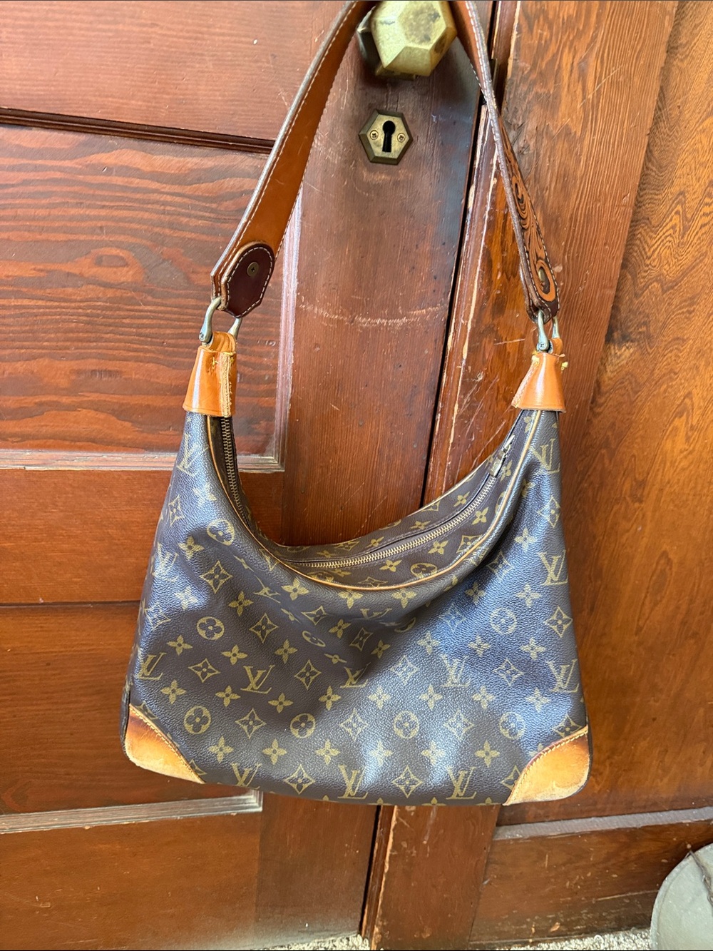 Louis Vuitton Monogram Canvas Hobo Shoulder with custom tooled leather strap